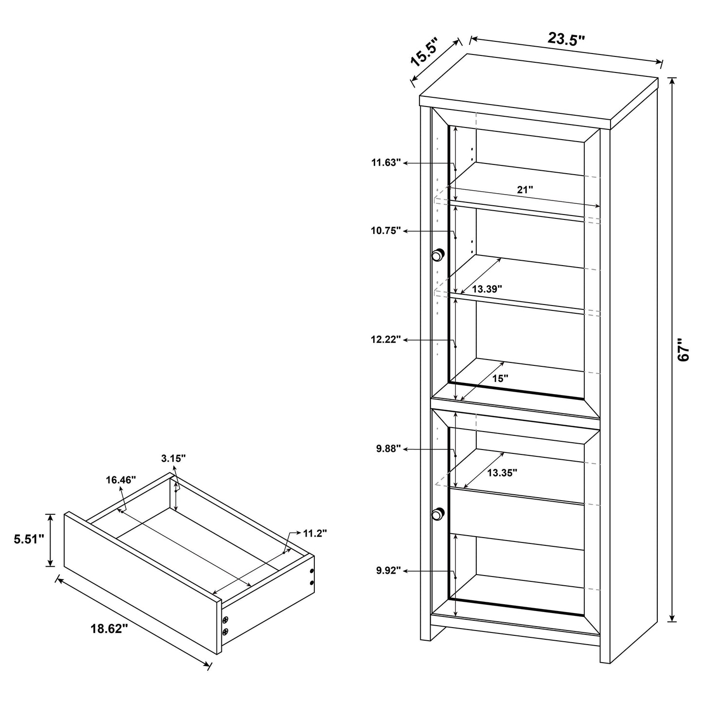 Meuble de rangement multimédia Denison 67 pouces à 2 portes, noir