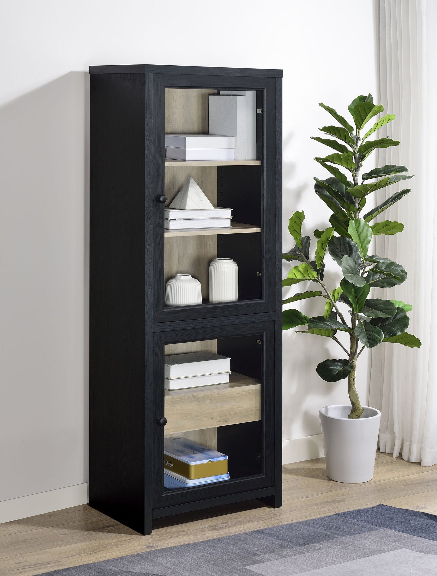 Meuble de rangement multimédia Denison 67 pouces à 2 portes, noir