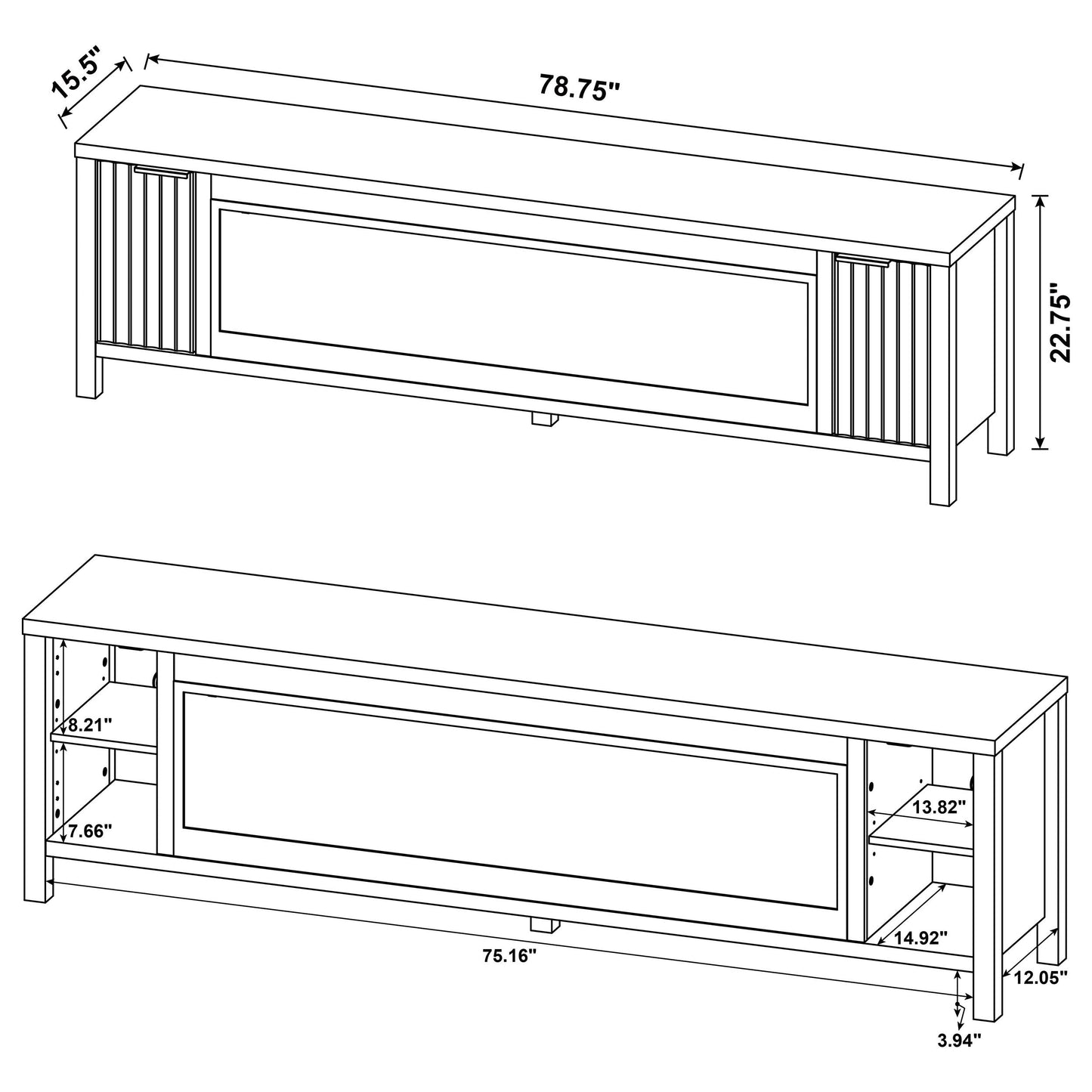 Meuble TV Carey 79 pouces avec cheminée et console multimédia en pin foncé