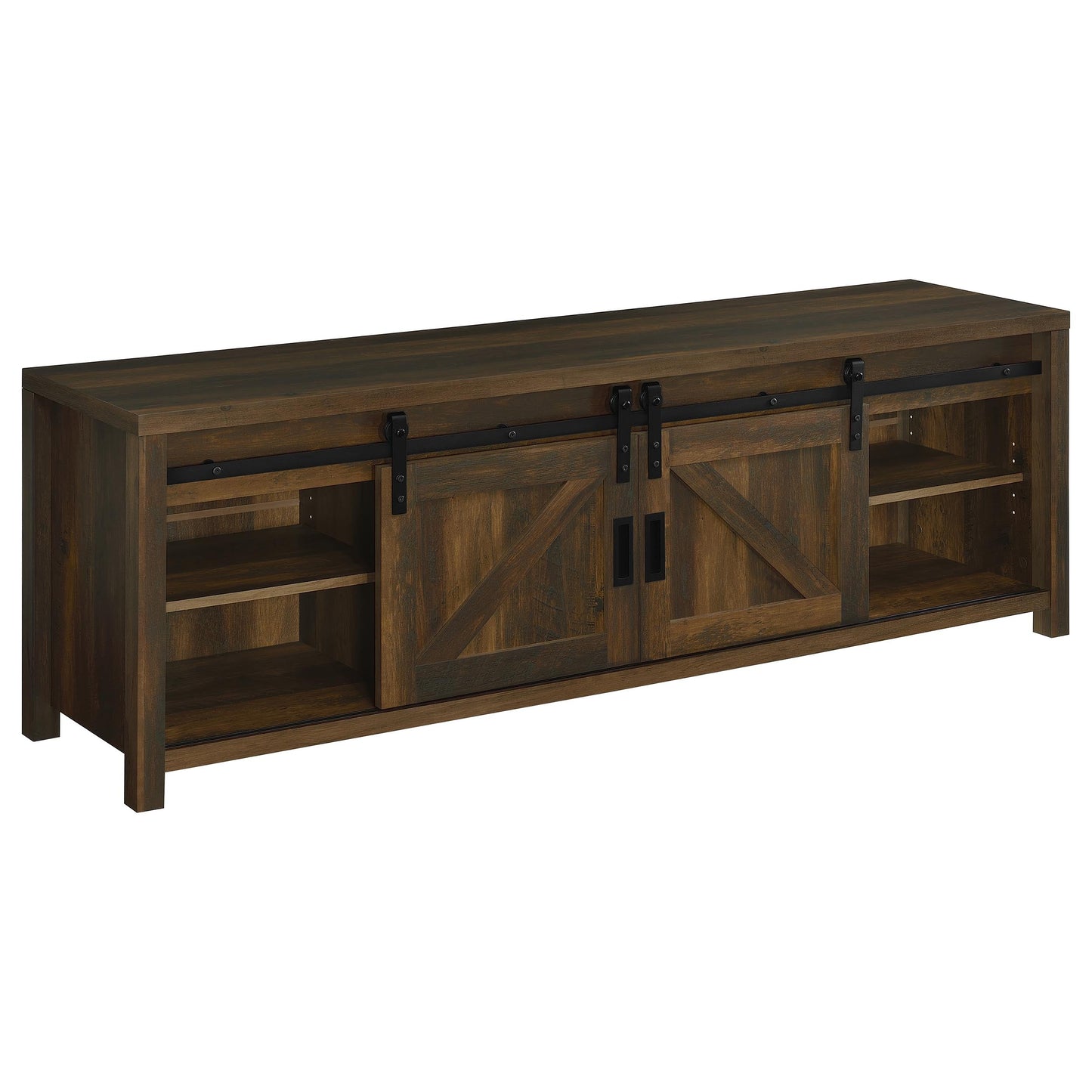 Meuble TV Enfield 71 pouces avec cheminée et console multimédia en pin foncé