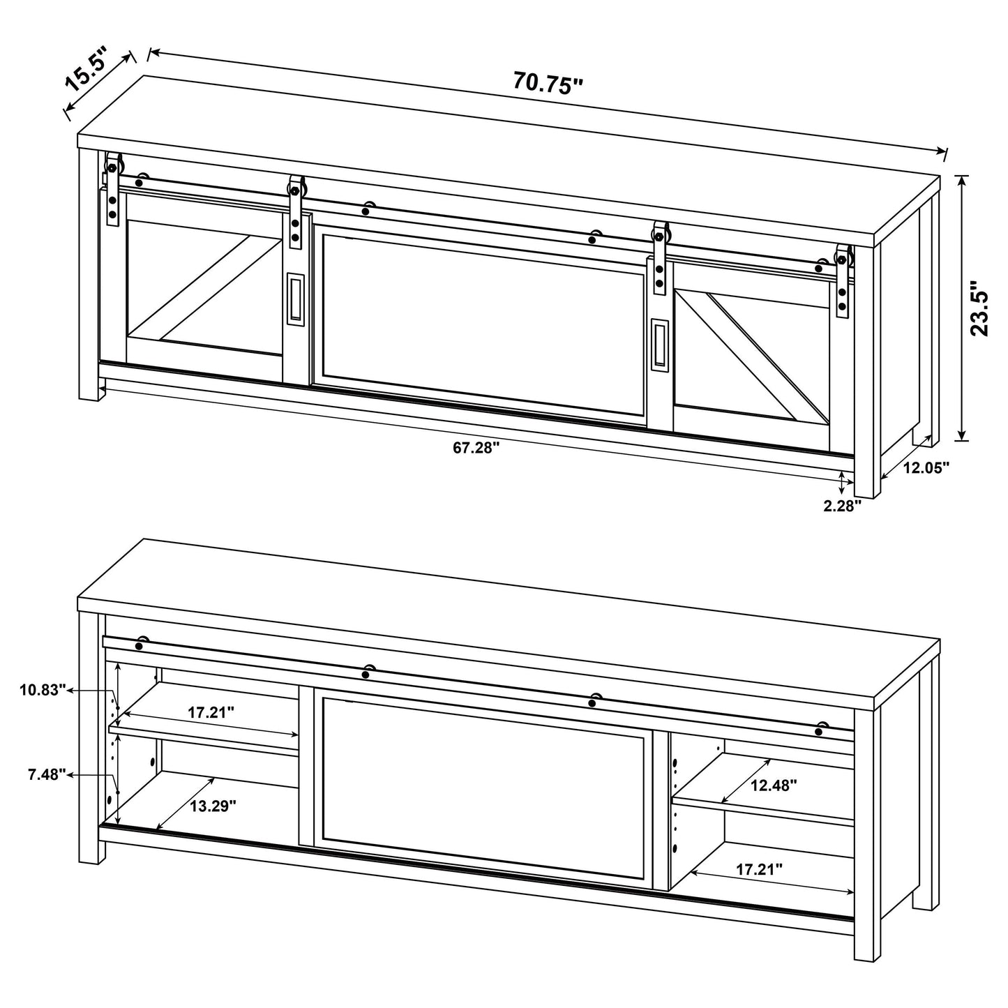 Meuble TV Enfield 71 pouces avec cheminée et console multimédia en pin foncé