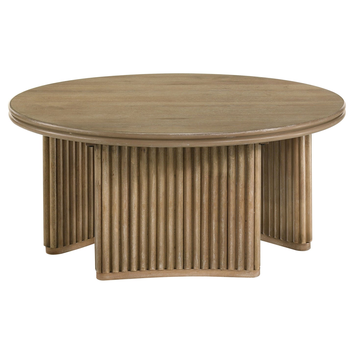 Table basse ronde en bois Adina de 36 pouces, brun clair vieilli