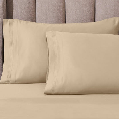 Parure de draps en coton égyptien de qualité supérieure 1000 fils au pouce carré, à poches profondes et à motif uni
