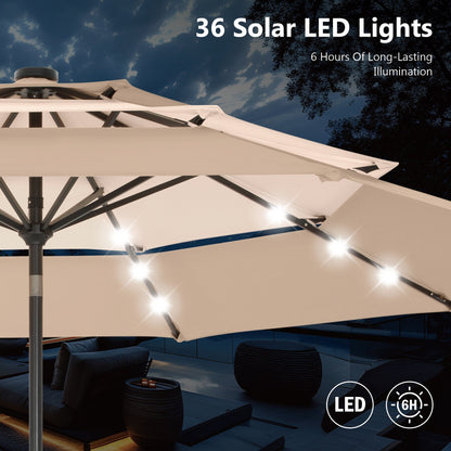 Parasol de terrasse inclinable à 3 niveaux de 10 pieds de MAISON ARTS, parasol d'extérieur à double ventilation avec lumières LED