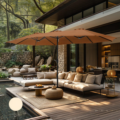 Parasol double extra large de 15 pieds pour patio double face de MAISON ARTS avec base incluse