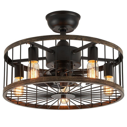 Ventilateur de plafond à profil bas de 20 po, style ferme moderne, finition bois, avec éclairage et télécommande