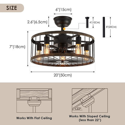 Ventilateur de plafond à profil bas de 20 po, style ferme moderne, finition bois, avec éclairage et télécommande
