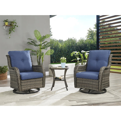 Fauteuil à bascule pivotant d'extérieur Gymojoy 3 pièces en osier avec coussin et table