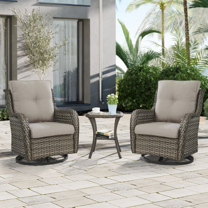 Fauteuil à bascule pivotant d'extérieur Gymojoy 3 pièces en osier avec coussin et table