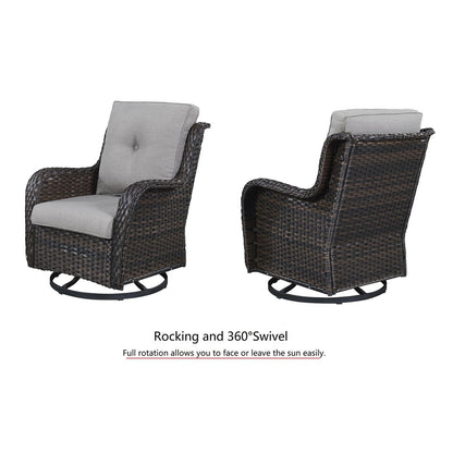 Fauteuil à bascule pivotant d'extérieur Gymojoy 3 pièces en osier avec coussin et table