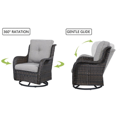 Fauteuil à bascule pivotant d'extérieur Gymojoy 3 pièces en osier avec coussin et table