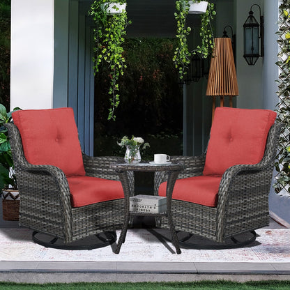 Fauteuil à bascule pivotant d'extérieur Gymojoy 3 pièces en osier avec coussin et table