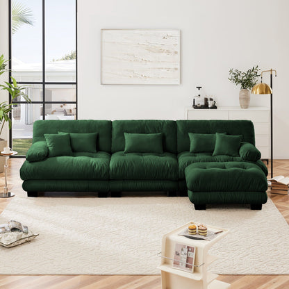 Canapé modulable 3 places, canapé profond en forme de nuage en L avec pouf convertible pour le salon