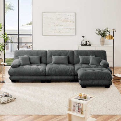 Canapé modulable 3 places, canapé profond en forme de nuage en L avec pouf convertible pour le salon