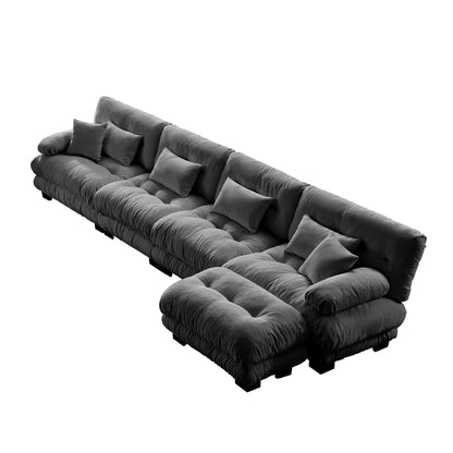 Canapé modulable 3 places, canapé profond en forme de nuage en L avec pouf convertible pour le salon