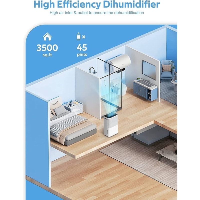 Déshumidificateurs de 3 500 pi² pour sous-sols, maisons, grandes pièces et chambres à coucher, déshumidificateur de garage à faible bruit