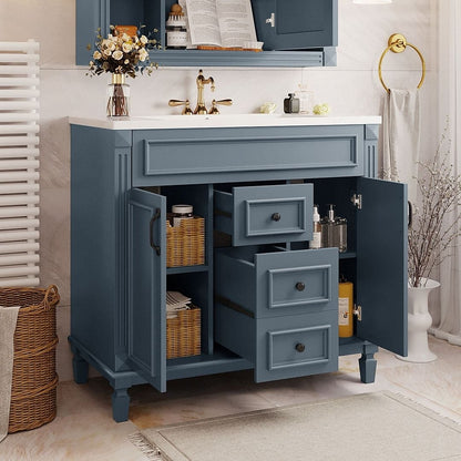 Meuble-lavabo moderne de 36 po avec lavabo supérieur et armoire à miroir, 2 portes et 2 tiroirs