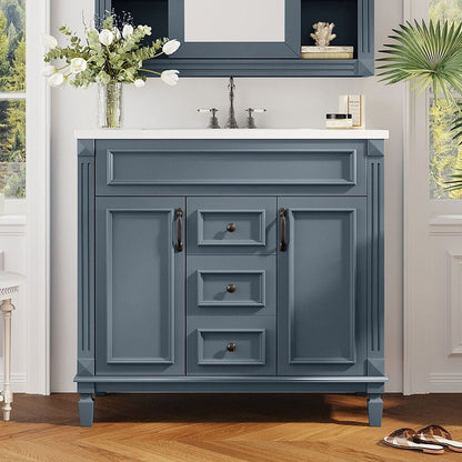 Meuble-lavabo moderne de 36 po avec lavabo supérieur et armoire à miroir, 2 portes et 2 tiroirs