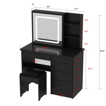 Ensemble de coiffeuse de maquillage de 39,4 po de large avec tabouret et miroir