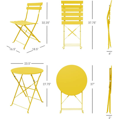 Ensemble bistrot pliant en métal 3 pièces, résistant aux intempéries, pour l'extérieur et l'intérieur, idéal pour la terrasse, la cour et le jardin.