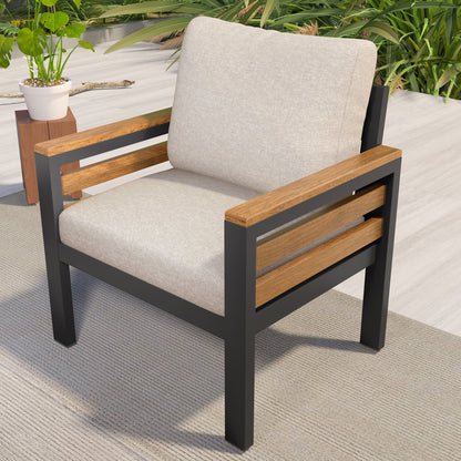 Ensemble de canapés d'extérieur 4 pièces pour 5 personnes avec coussin amovible et table basse en bois massif