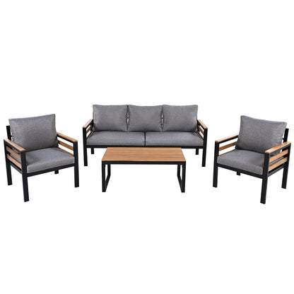 Ensemble de canapés d'extérieur 4 pièces pour 5 personnes avec coussin amovible et table basse en bois massif