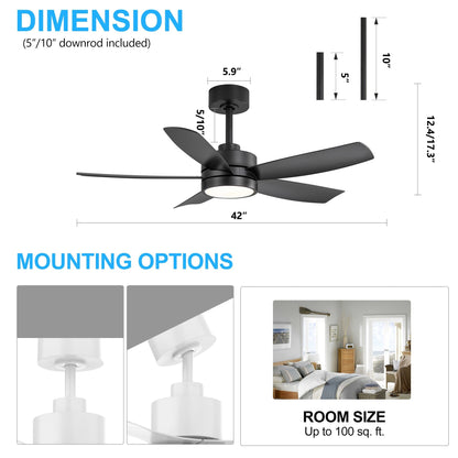 Ventilateur de plafond LED Breezary 65/52/42 à 5 pales avec kit d'éclairage et télécommande