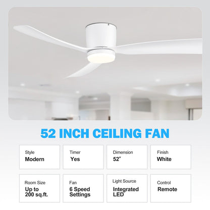 Ventilateur de plafond encastré à DEL noir/blanc de 52 pouces avec télécommande (3 pales)