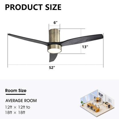 Ventilateur de plafond encastré de style campagnard de 52 pouces avec éclairage et télécommande, moteur CC réversible