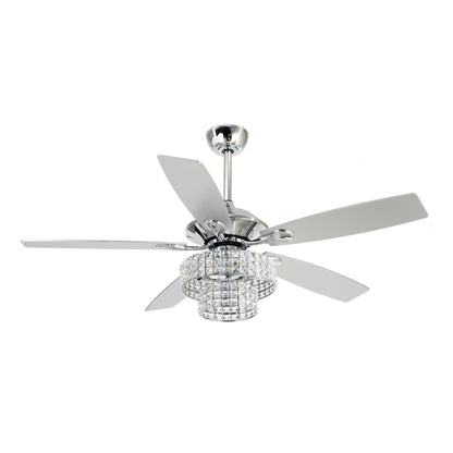 Ventilateur de plafond moderne en cristal et bois chromé de 52 pouces, 5 pales, avec télécommande