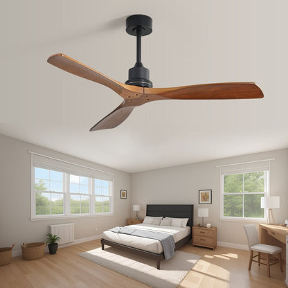 Ventilateur de plafond moderne en bois massif/ABS de 52 pouces avec télécommande (sans lumière), 6 vitesses de vent, flux d'air réversible
