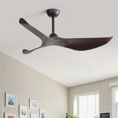 Ventilateur de plafond moderne en bois massif/ABS de 52 pouces avec télécommande (sans lumière), 6 vitesses de vent, flux d'air réversible