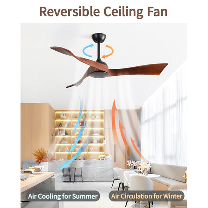 Ventilateur de plafond moderne en bois massif/ABS de 52 pouces avec télécommande (sans lumière), 6 vitesses de vent, flux d'air réversible