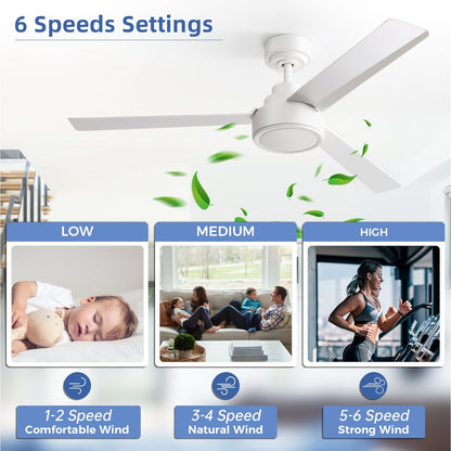 Ventilateur de plafond moderne en bois massif/ABS de 52 pouces avec télécommande (sans lumière), 6 vitesses de vent, flux d'air réversible