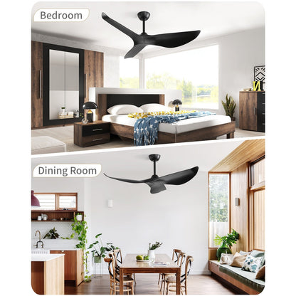 Ventilateur de plafond moderne en bois massif/ABS de 52 pouces avec télécommande (sans lumière), 6 vitesses de vent, flux d'air réversible