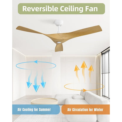 Ventilateur de plafond moderne en bois massif/ABS de 52 pouces avec télécommande (sans lumière), 6 vitesses de vent, flux d'air réversible