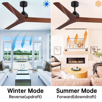 Ventilateur de plafond moderne en bois massif/ABS de 52 pouces avec télécommande (sans lumière), 6 vitesses de vent, flux d'air réversible