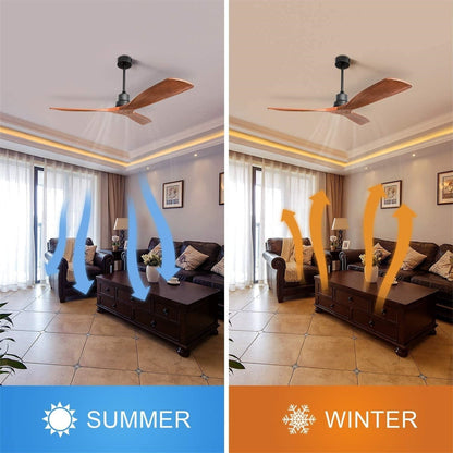 Ventilateur de plafond moderne en bois massif/ABS de 52 pouces avec télécommande (sans lumière), 6 vitesses de vent, flux d'air réversible