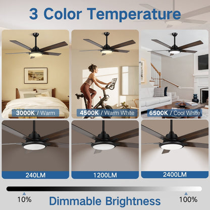 52 ventilateurs de plafond modernes avec lumières et télécommande, LED à intensité variable