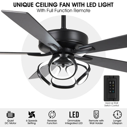 Ventilateur de plafond LED d'intérieur moderne chromé/noir à intensité variable avec lumière et télécommande