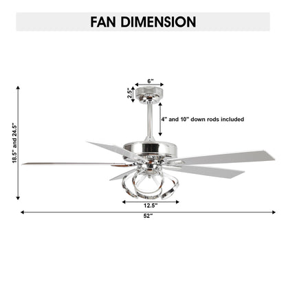 Ventilateur de plafond LED d'intérieur moderne chromé/noir à intensité variable avec lumière et télécommande