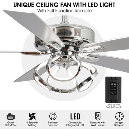 Ventilateur de plafond LED d'intérieur moderne chromé/noir à intensité variable avec lumière et télécommande