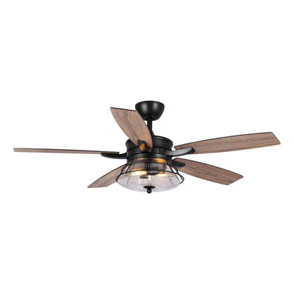 Ventilateur de plafond décoratif industriel en verre grainé noir de 52 pouces avec télécommande et kit d'éclairage