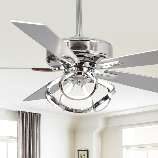 Ventilateur de plafond LED d'intérieur moderne chromé/noir à intensité variable avec lumière et télécommande