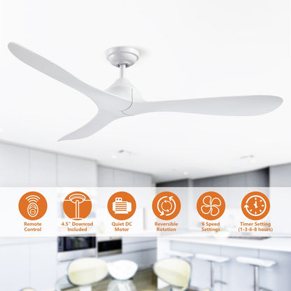 Ventilateur de plafond moderne noir à hélice à courant continu à 3 pales avec télécommande