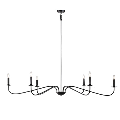 Lustre minimaliste à 6 lumières de 64 pouces, noir mat, or et chrome - N/A