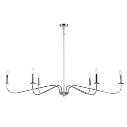 Lustre minimaliste à 6 lumières de 64 pouces, noir mat, or et chrome - N/A