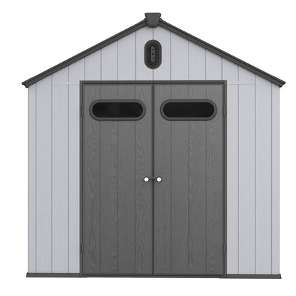 Abri de rangement extérieur en plastique et résine toutes saisons de 6 pi x 4 pi/6 pi x 8 pi/8 pi x 6 pi/8 pi x 10 pi avec plancher, abri à outils Spire