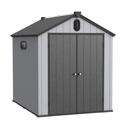 Abri de rangement extérieur en plastique et résine toutes saisons de 6 pi x 4 pi/6 pi x 8 pi/8 pi x 6 pi/8 pi x 10 pi avec plancher, abri à outils Spire