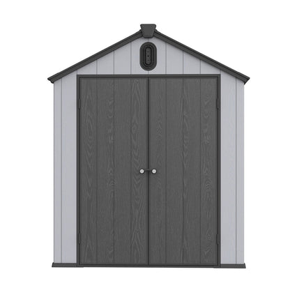 Abri de rangement extérieur en plastique et résine toutes saisons de 6 pi x 4 pi/6 pi x 8 pi/8 pi x 6 pi/8 pi x 10 pi avec plancher, abri à outils Spire